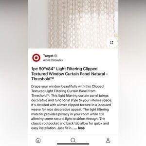 Threshold 50” x 96” Light Filtering Clipped Textured Curtain Panel - Natural